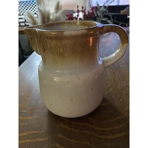 Vtg McCoy USA Pottery Tan Brown Drip Ombre Glaze Farmhouse Pitcher Vase Decor